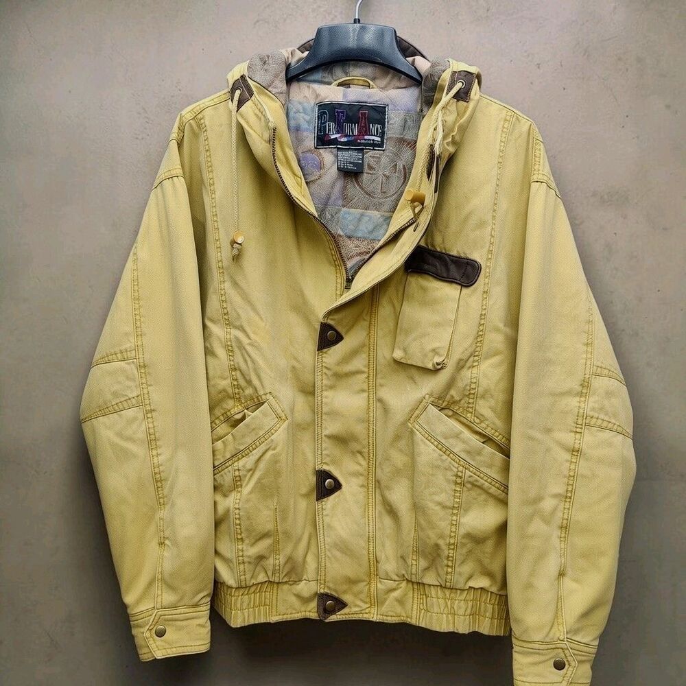 Performance Rothschild Hooded Bomber Jacket Mens Large Mustard VTG 90s Gorpcore
